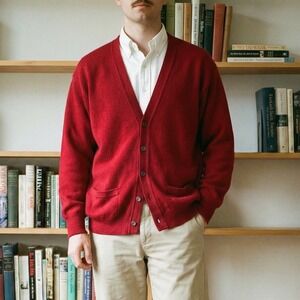 Vintage Kilgour French & Stanbury Barneys Cashmere Cardigan Mens XL 46 Red Vtg